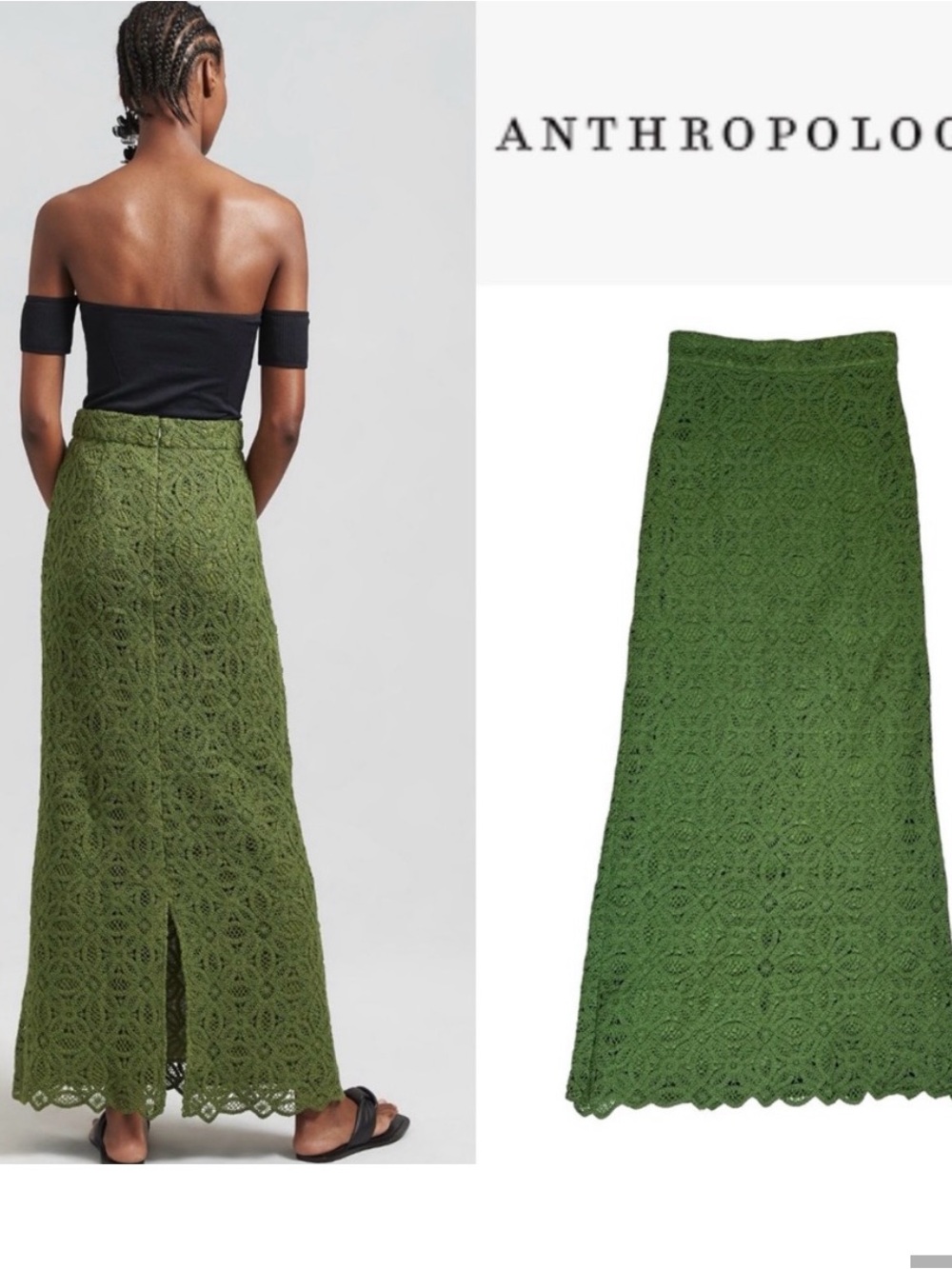 ANTHROPOLOGIE SIGNIFICANT OTHER IMOGEN CROCHET MAXI SKIRT IN JUNIPER